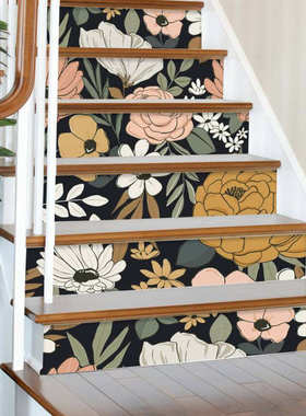 波西米亚深色花卉楼梯橱柜贴花防水防污即剥即贴改造装饰贴MF002