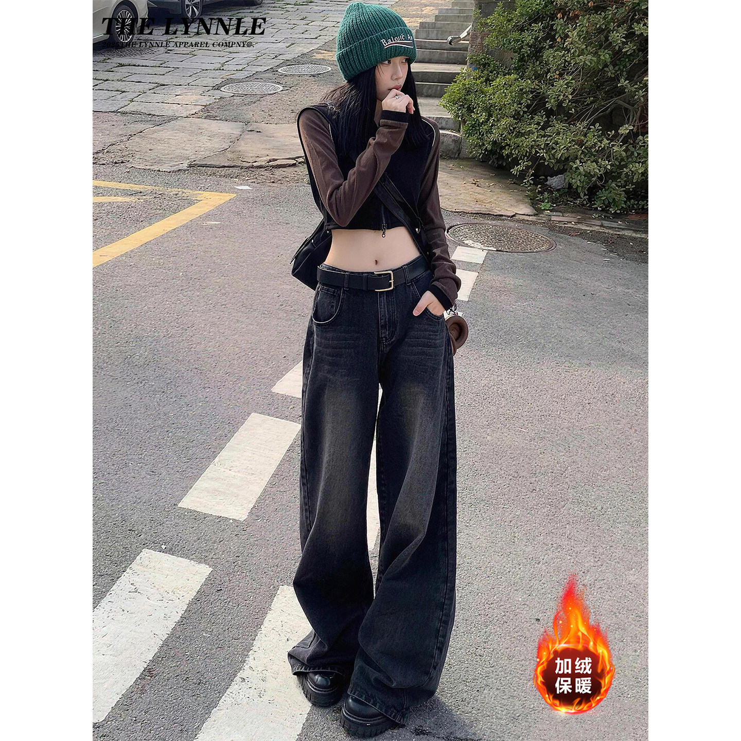 THELYNNLE美式复古水洗高腰阔腿牛仔裤女秋冬宽松薄绒显瘦长裤,女装/女士精品,牛仔裤,淘宝优惠券,粉丝福利购,淘宝优惠卷