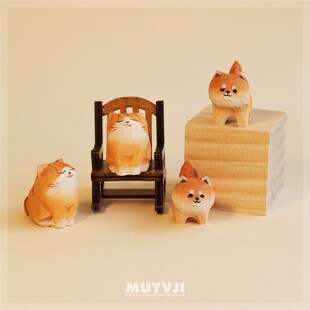 优选手工木雕小猫小狗 治愈系小摆件桌面工位情绪稳定器生日礼物