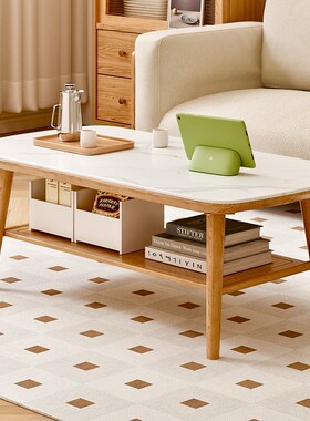 优选全实木岩板茶几客厅家用阳台小户型2025新款极简中古原木风小