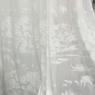 现代简约风 山水竹子法式 优选新款 客厅阳台植绒浮雕立体窗纱新中式