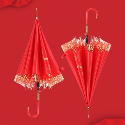 优选新款加固十骨大红伞婚庆玫瑰婚嫁直杆伞婚庆结婚喜庆蕾丝边新