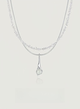 马蹄莲双层叠戴百搭锁骨链冬天毛衣项链气质高级感水滴吊坠项链