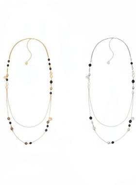 小香风黑玛瑙茶晶马鞍扣长项链