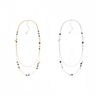 【新款】八字纹马鞍扣黑玛瑙茶晶小香风长项链时尚设计感项饰女