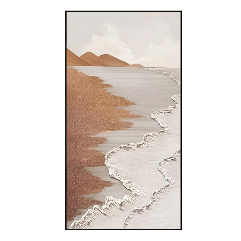 海浪沙滩纯手绘装饰画玄关油画抽象竖版客厅挂画高级感砂岩肌理画