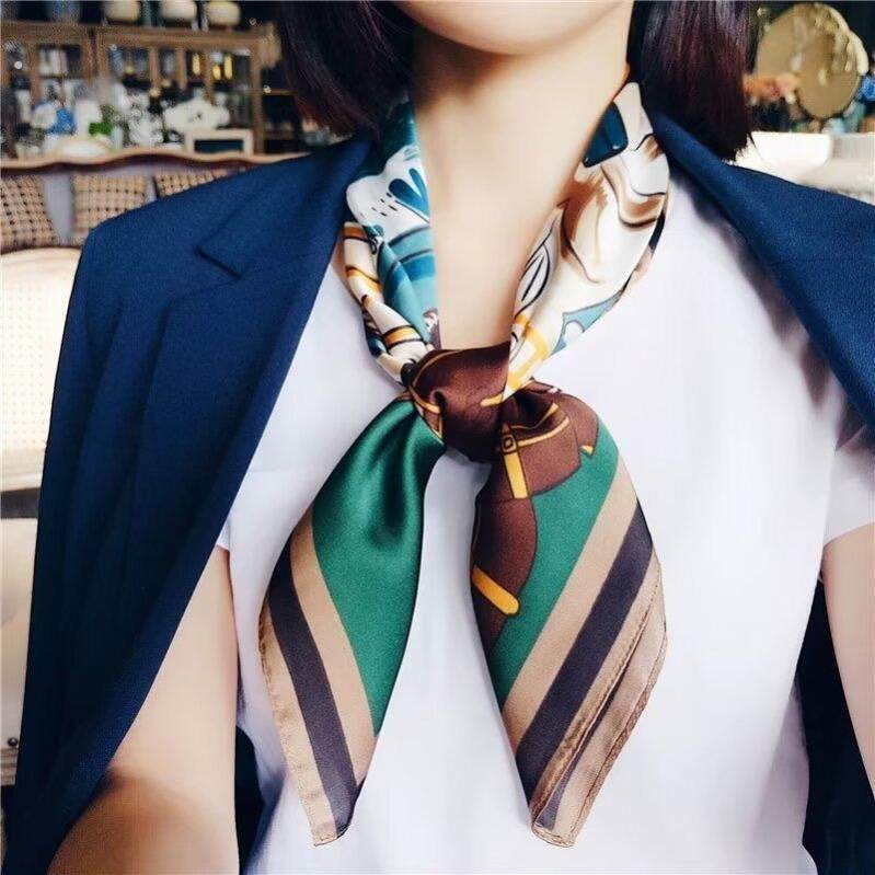 丝巾韩版格子彷真丝方巾丝巾围巾装饰领巾2025新款