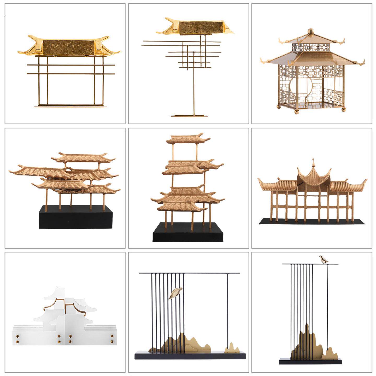 中国古代凉亭仿古建筑园林模型摆件酒店客厅玄关电视柜书房装饰品