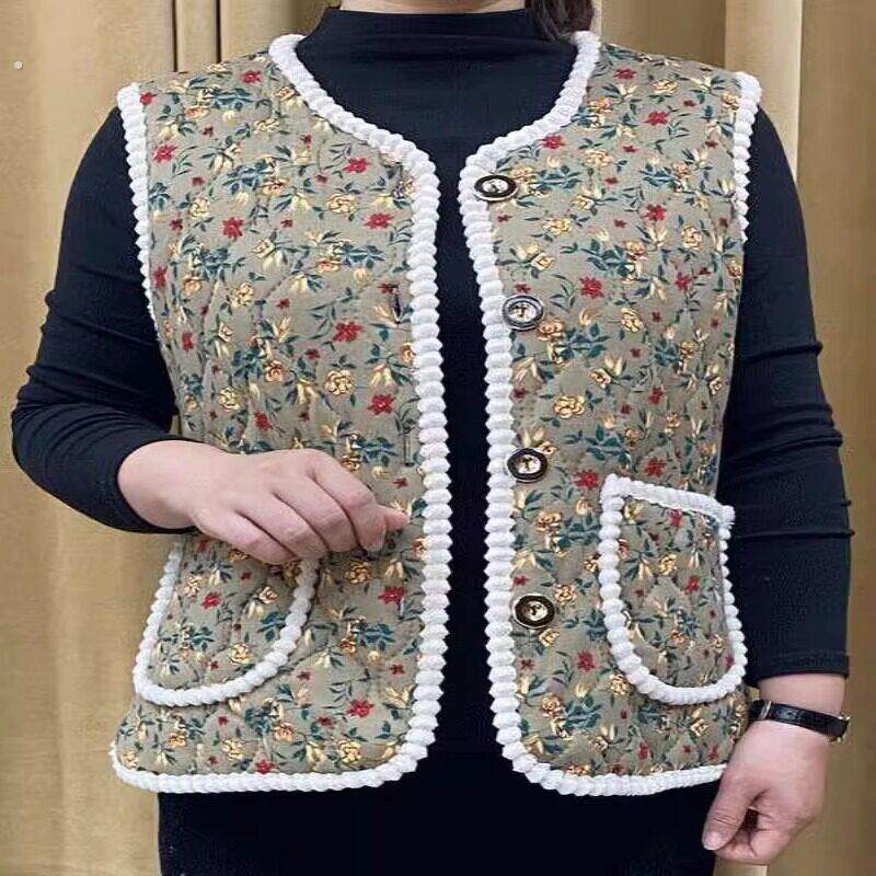 秋冬季新款女士马甲背心开衫外套宽松加绒加厚上衣时尚百搭妈妈装