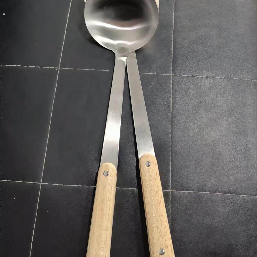 304不锈钢实木柄烹饪铲家用厨房铲匙匙长柄防烫煎勺厨房用具