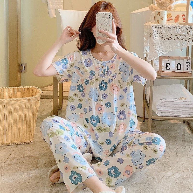 棉绸睡衣女春秋季短袖长裤大码家居服甜美学生绵绸套装薄夏天套头,女士内衣/男士内衣/家居服,睡衣/家居服套装,淘宝优惠券,粉丝福利购,淘宝优惠卷