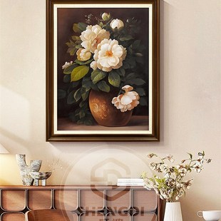 客厅挂画复古花油画高端质感画美式入口装饰法式餐厅卧室
