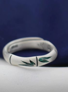 银时尚 足银999戒指珐琅竹节开口男女款节节高指环送女友礼物