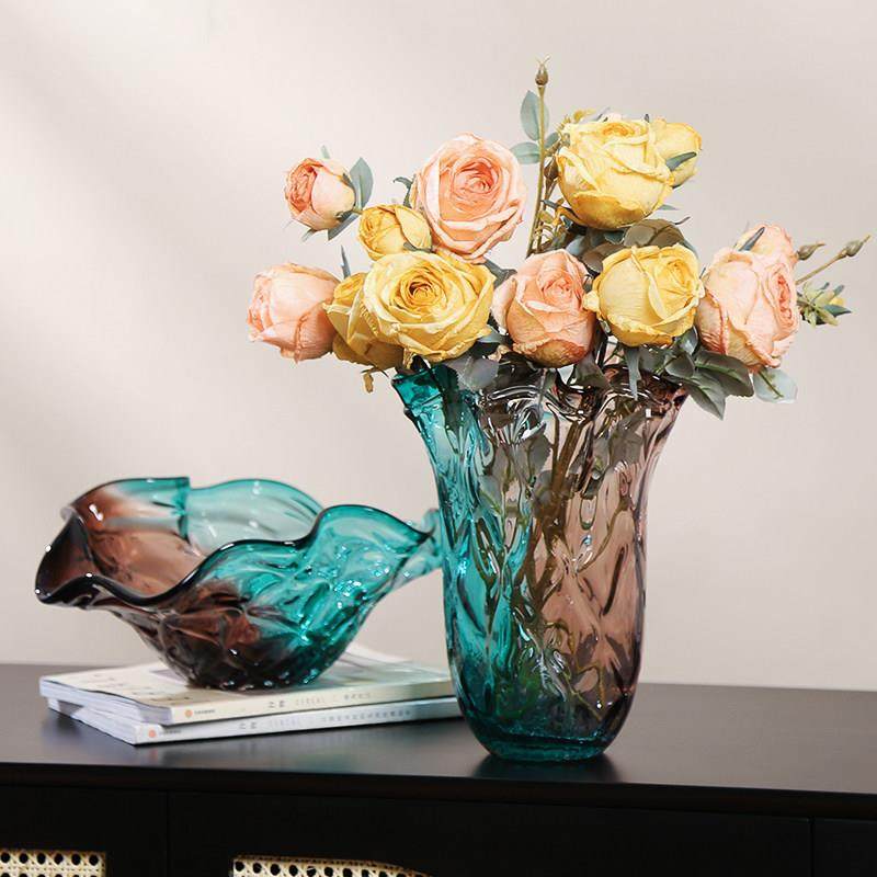 艺术琉璃彩色花瓶果盘套装摆件现代客厅茶几电视柜可水培花器装饰,家居饰品,花瓶,淘宝优惠券,粉丝福利购,淘宝优惠卷