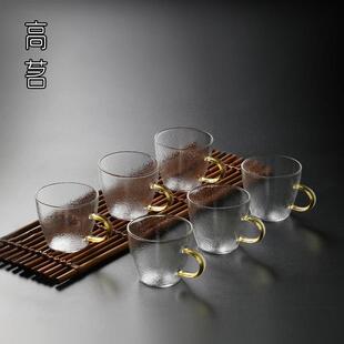 锤纹玻璃功夫茶杯6祇装带把迷你小杯子喝茶客人专用日式茶具套组