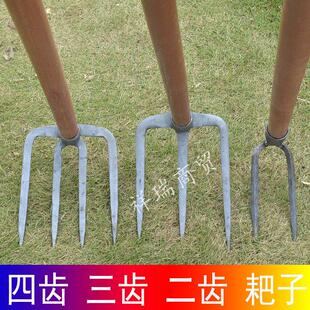 锻打木柄二齿三齿四齿耙子钉耙耙头松土种菜赶海扒子铁耙锄头家用