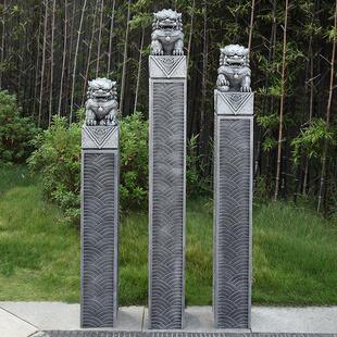 中式拴马桩别墅庭院禅意茶室造景狮子麒麟貔貅落地彷石雕装饰摆件