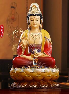 2025新款纯铜彩绘南海观音佛像家用供奉观世音菩萨像摆件娑婆三圣