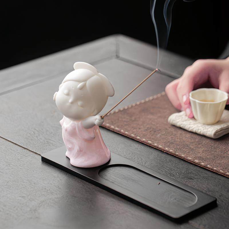 创意可爱唐仕女陶瓷香薰炉摆件桌面小茶宠家用线 线香插香器檀沉