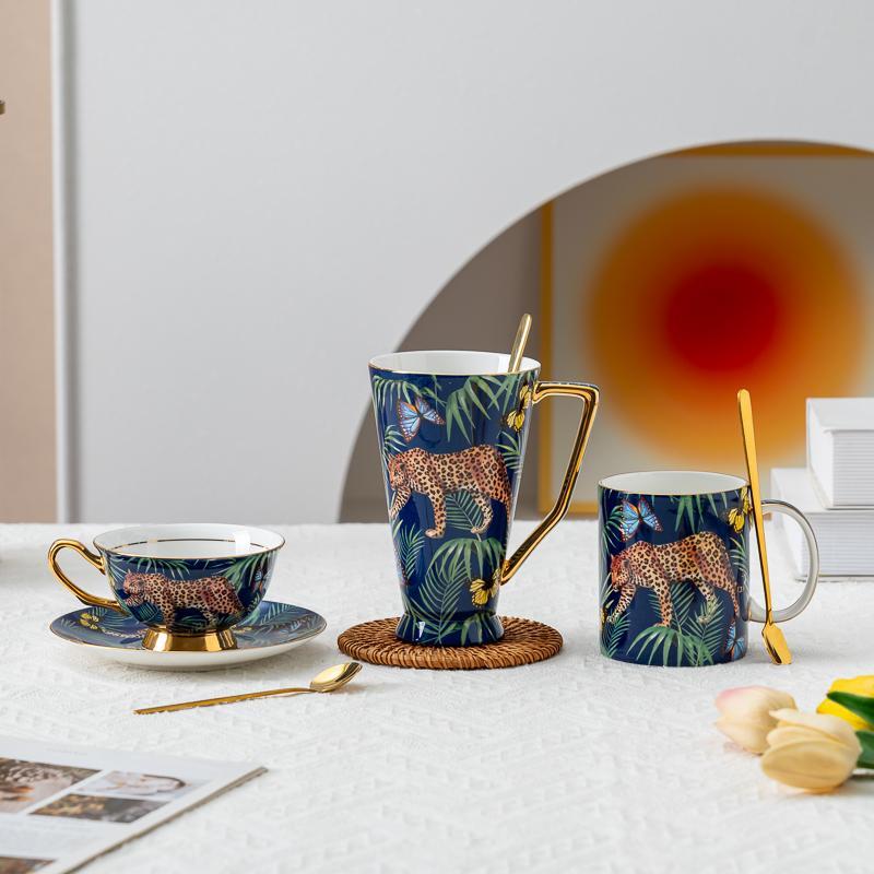 玥光宝盒 猎豹系列欧式骨瓷咖啡杯碟马克杯 精致小奢华下午茶杯