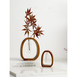 胡桃木实木插花摆件桌面花瓶迷你玻璃水培花器客厅家居艺术装饰