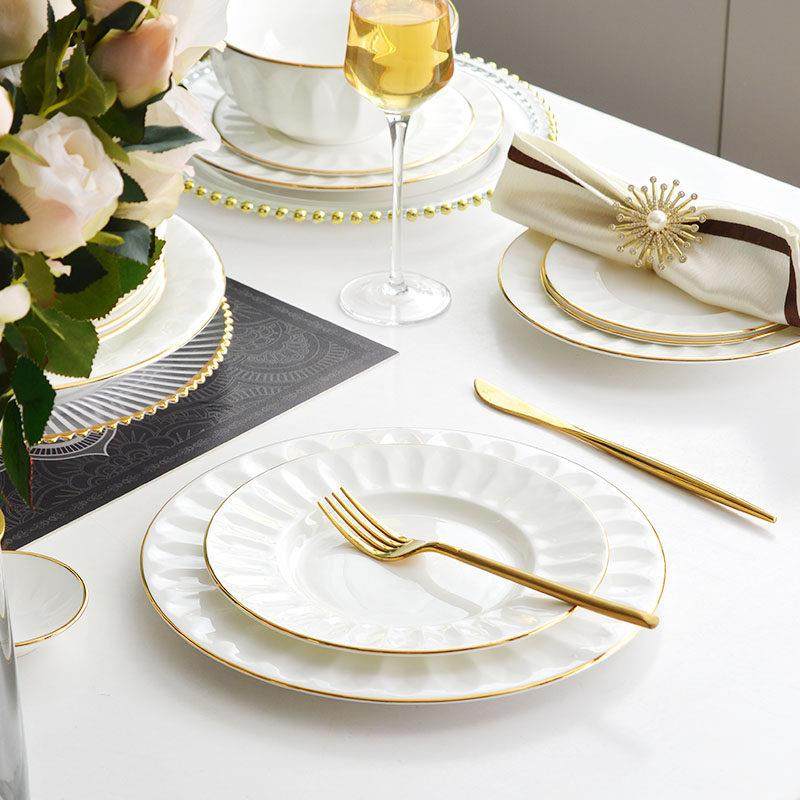 金边骨瓷盘子酒店餐厅8英寸平盘浅盘10寸牛排西餐盘家用菜盘菜碟,餐饮具,盘,淘宝优惠券,粉丝福利购,淘宝优惠卷