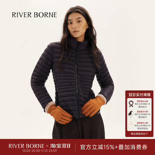 Riverborne 可拆卸貉子毛领排骨羽绒服女款冬季短款95白鸭绒外套