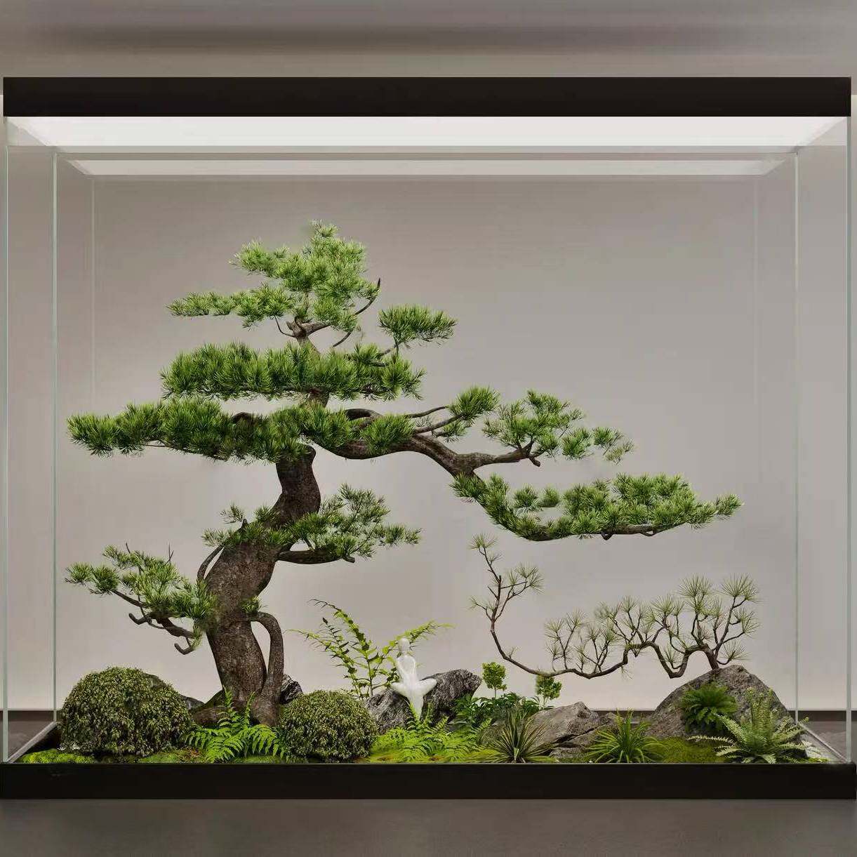 仿真迎客松造景大型绿植罗汉松树室内酒店楼梯下装饰假树摆件景观