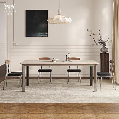 暮奢法式覆古洞石岩板餐桌简约长方形桌子家用设计师中古风餐桌