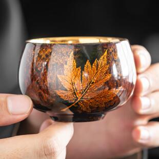 梦南州漆器茶具大漆主人杯高端鎏金24k杯子枫叶手工茶杯送礼领导