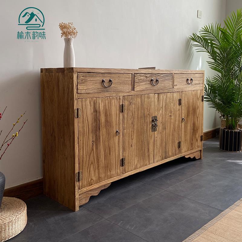 老榆木餐边柜实木做旧复古储物柜家具中式玄关收纳柜风化木可定做