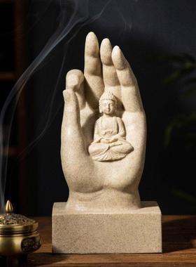 东南亚风格客厅装饰品复古艺术禅意空间会所酒店茶室佛手坐佛摆件