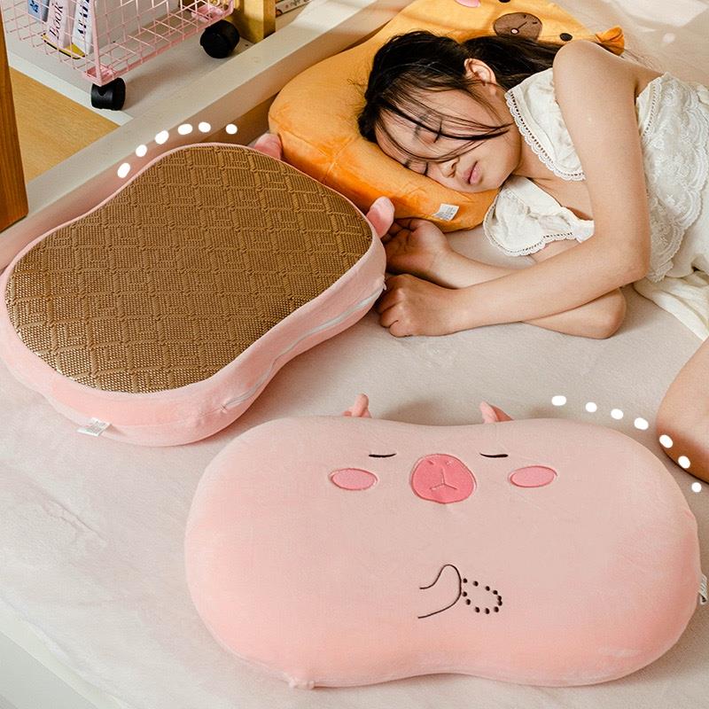 夏季凉席卡皮巴拉记忆棉枕头侧睡护颈椎慢回弹猫肚枕儿童睡觉枕头