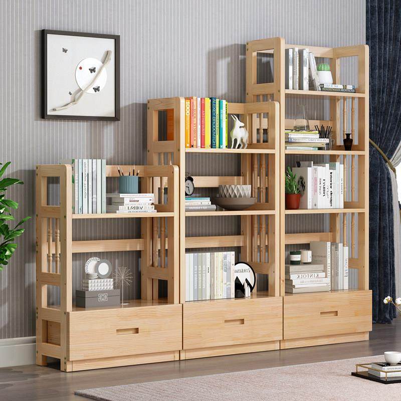 实木书架简约现代松木客厅书架带抽屉儿童简易置物架落地收纳书柜,住宅家具,书架,淘宝优惠券,粉丝福利购,淘宝优惠卷