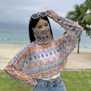 夏季开车骑行防晒面罩面纱口罩女薄冰丝披肩全脸护颈一体防紫外线