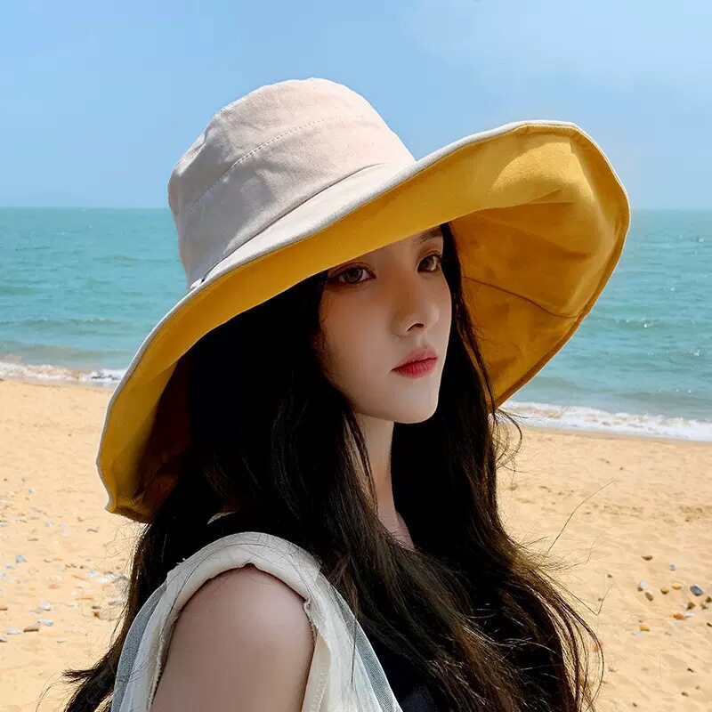 长款大檐黑胶渔夫帽遮脸防晒帽子