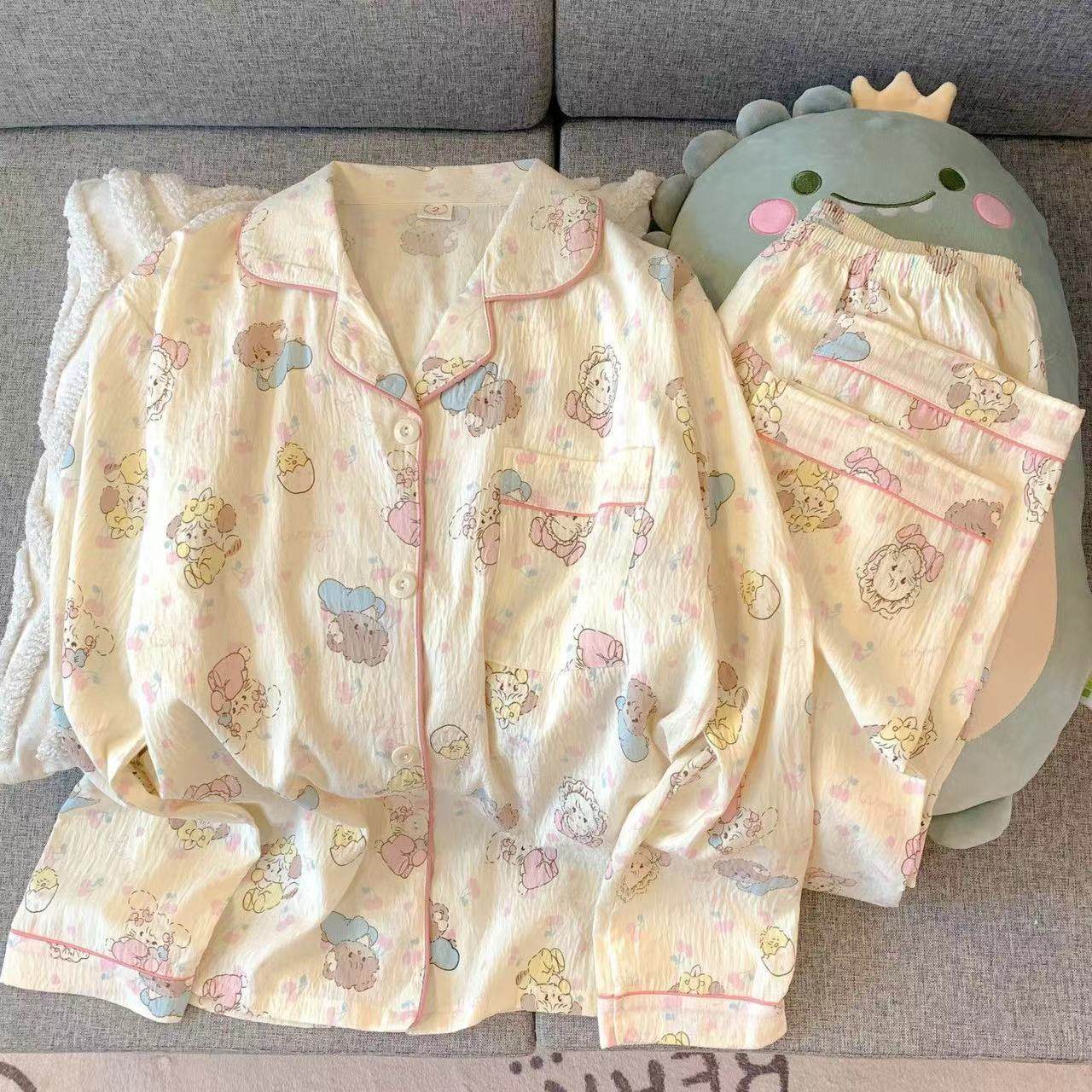 少女绝美睡衣女款春秋季纯棉纱布长袖长裤ins日系可爱家居服