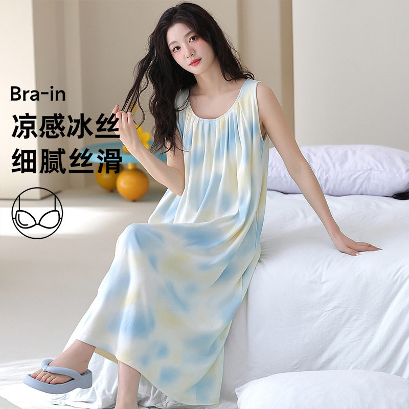 睡裙女夏季棉质带胸垫吊带背心