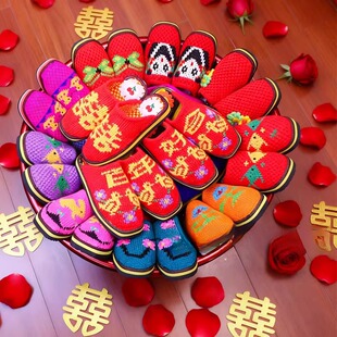 纯手工编织毛线鞋成品拖鞋农村女士针织勾针拖鞋陪嫁结婚毛线拖鞋