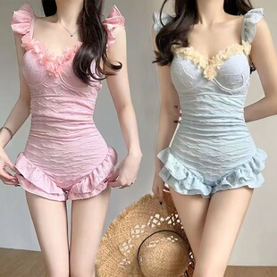 独特漂亮泳衣新款 高级感女连体泳衣保守显瘦带钢托聚拢温泉度假泳