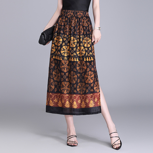 新中式 高腰显瘦直筒裙开0317r 国风印花半身裙女2026春夏流行新款