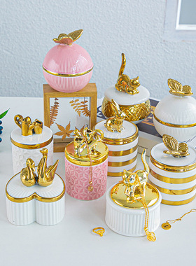 陶瓷手绘描金家居首饰盒