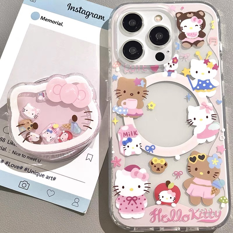 粉色摇摇乐kitty猫带磁吸适用苹果16promax手机壳iphone15/14软12