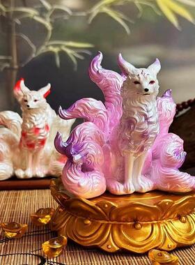 九尾狐摆件灵狐堂口白狐狸汽车车载家居装饰品客厅玄关桌面小摆设