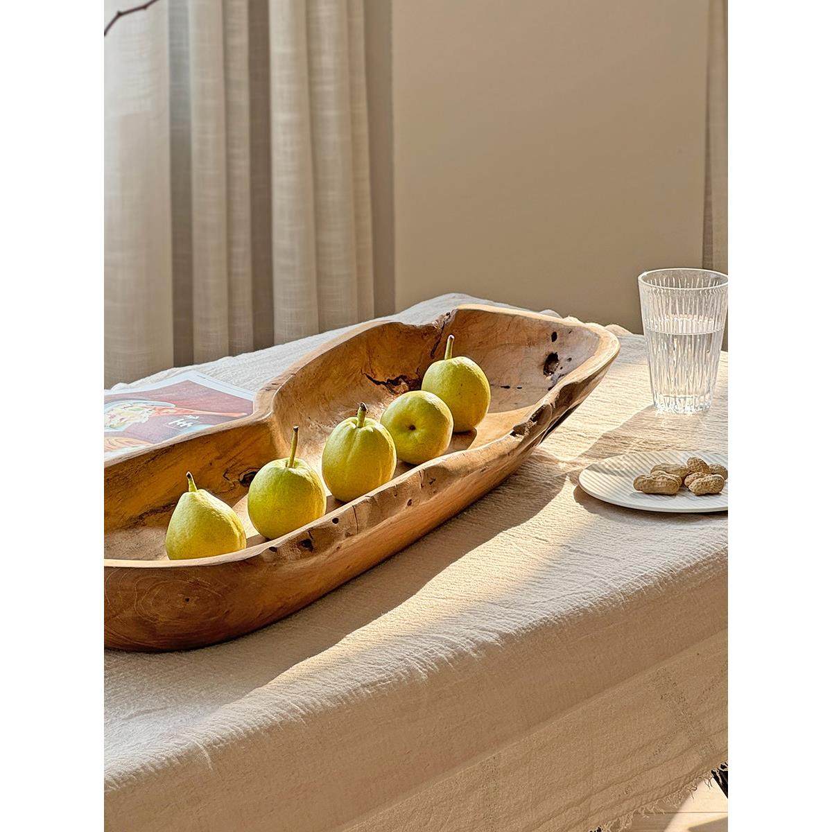 侘寂柚木长条艺术托盘实木大容量果盘木质长方形木盘原木异形盘子,餐饮具,果盆/果盘/果篮,淘宝优惠券,粉丝福利购,淘宝优惠卷