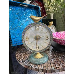 覆古黄铜绿玉小鸟座钟