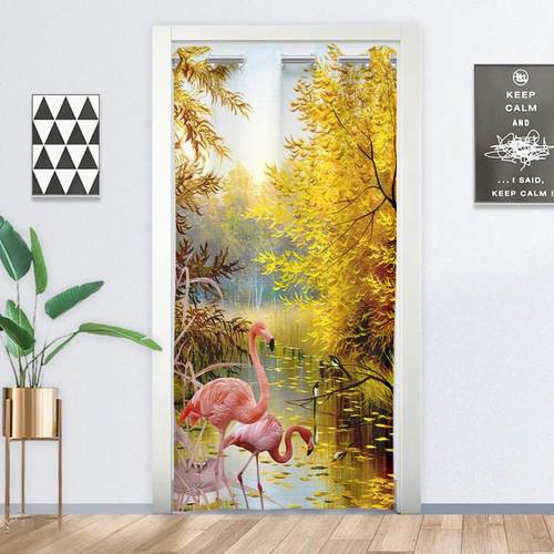 网红布艺门帘卧室房间遮挡帘免打孔空调房隔断帘子防冷气家用布帘