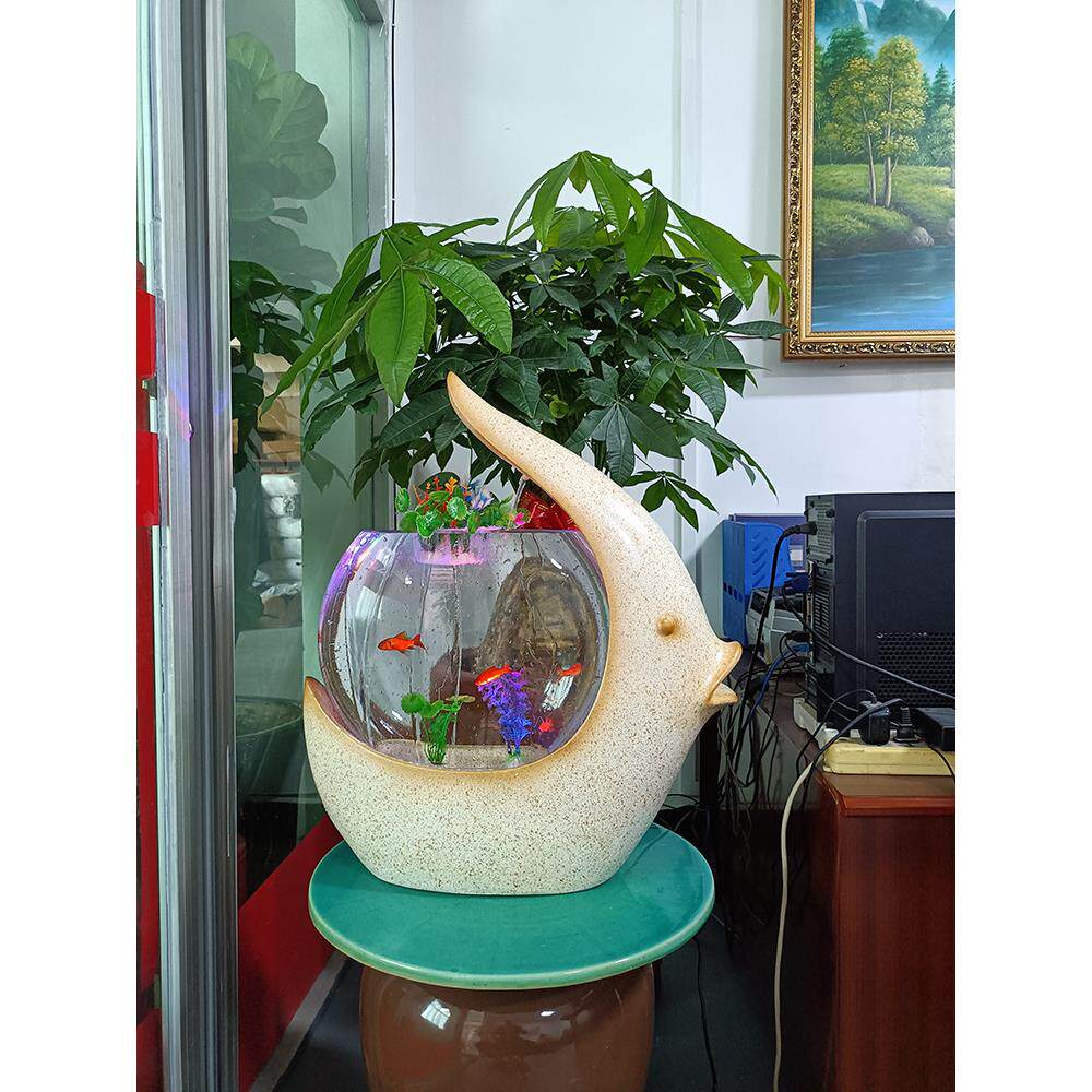天鹅鱼形创意造型玻璃鱼缸桌面高级感北欧风格水循环鱼缸客厅摆件