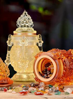 财神宝瓶古法琉璃摩尼宝长寿宝瓶装七宝石现代用品供具摆件