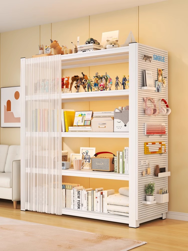 可调高度钢制书架多层落地收纳架家用儿童简易书柜阳台收纳架